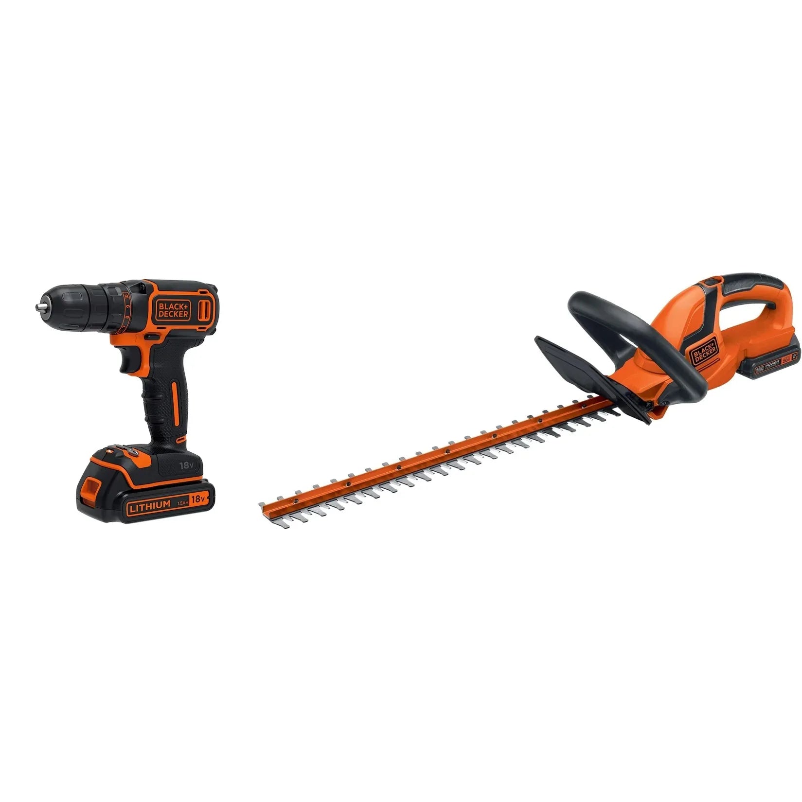 BLACK+DECKER Set of 20V MAX Cordless Hedge Trimmer 22-Inch Steel Blade & 18V Cordless Drill Driver - Gomix Brands Outlet
